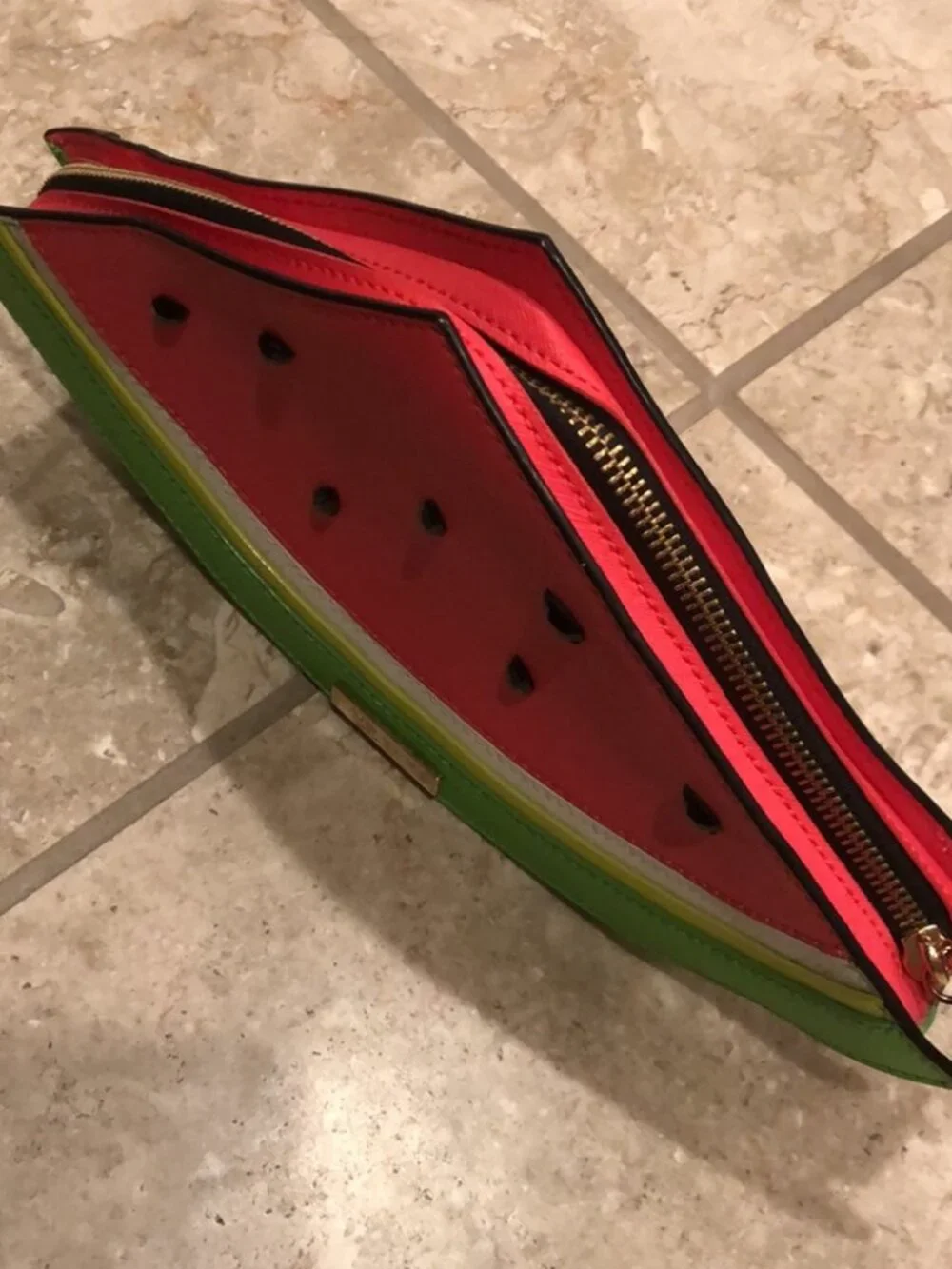 New Kate Spade make a splash watermelon novelty leather saffiano clutch handbag